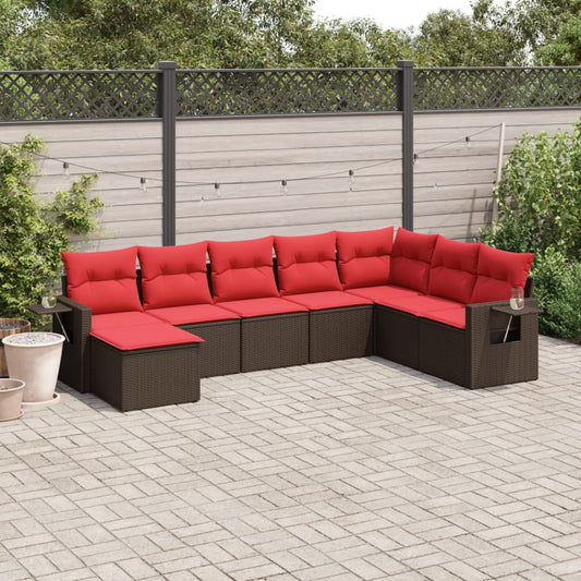 8-delige tuinbankset met kussens, bruin polyrotan is nu te koop bij PeponiXL, paradijselijk wonen!