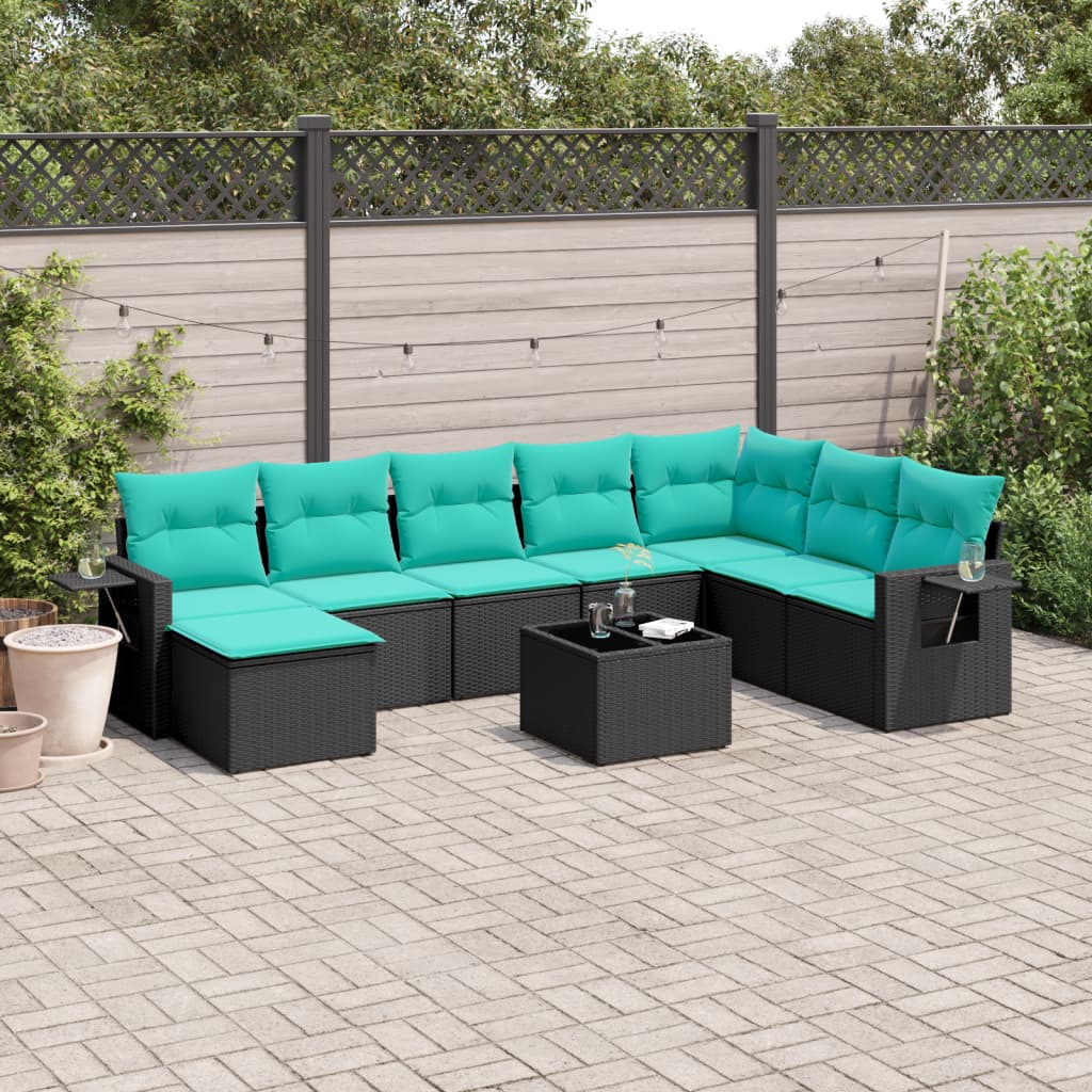 9-delige tuinbankset met kussens van zwart polyrotan is nu te koop bij PeponiXL, paradijselijk wonen!