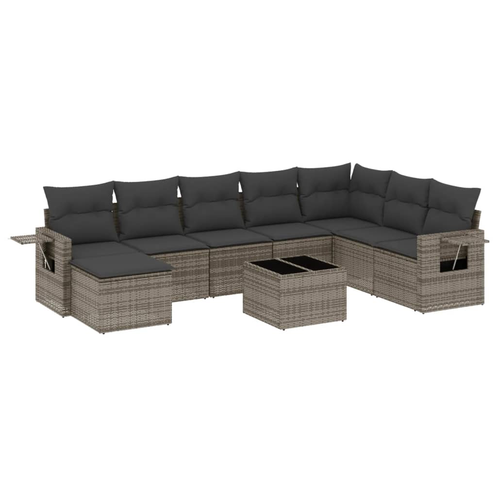 9-delige Loungeset met kussens poly rattan grijs is nu te koop bij PeponiXL, paradijselijk wonen!