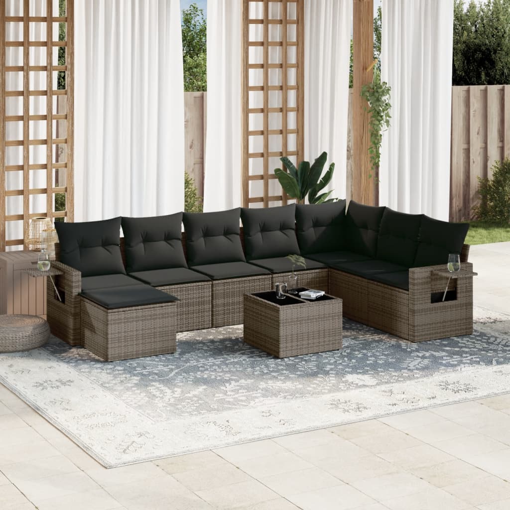 9-delige Loungeset met kussens poly rattan grijs is nu te koop bij PeponiXL, paradijselijk wonen!