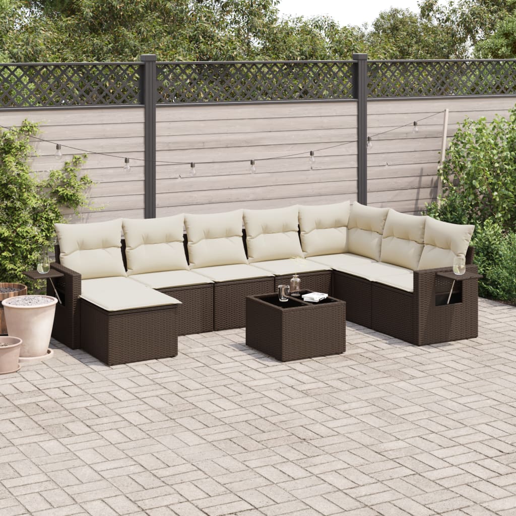 9-delige Loungeset met kussens poly rattan bruin is nu te koop bij PeponiXL, paradijselijk wonen!