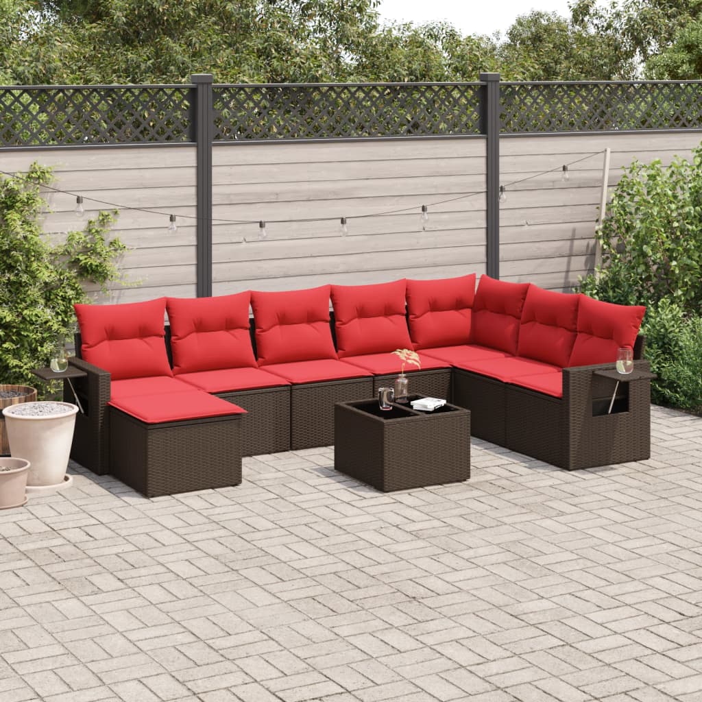 9-delige tuinbankset met kussens, bruin polyrotan is nu te koop bij PeponiXL, paradijselijk wonen!