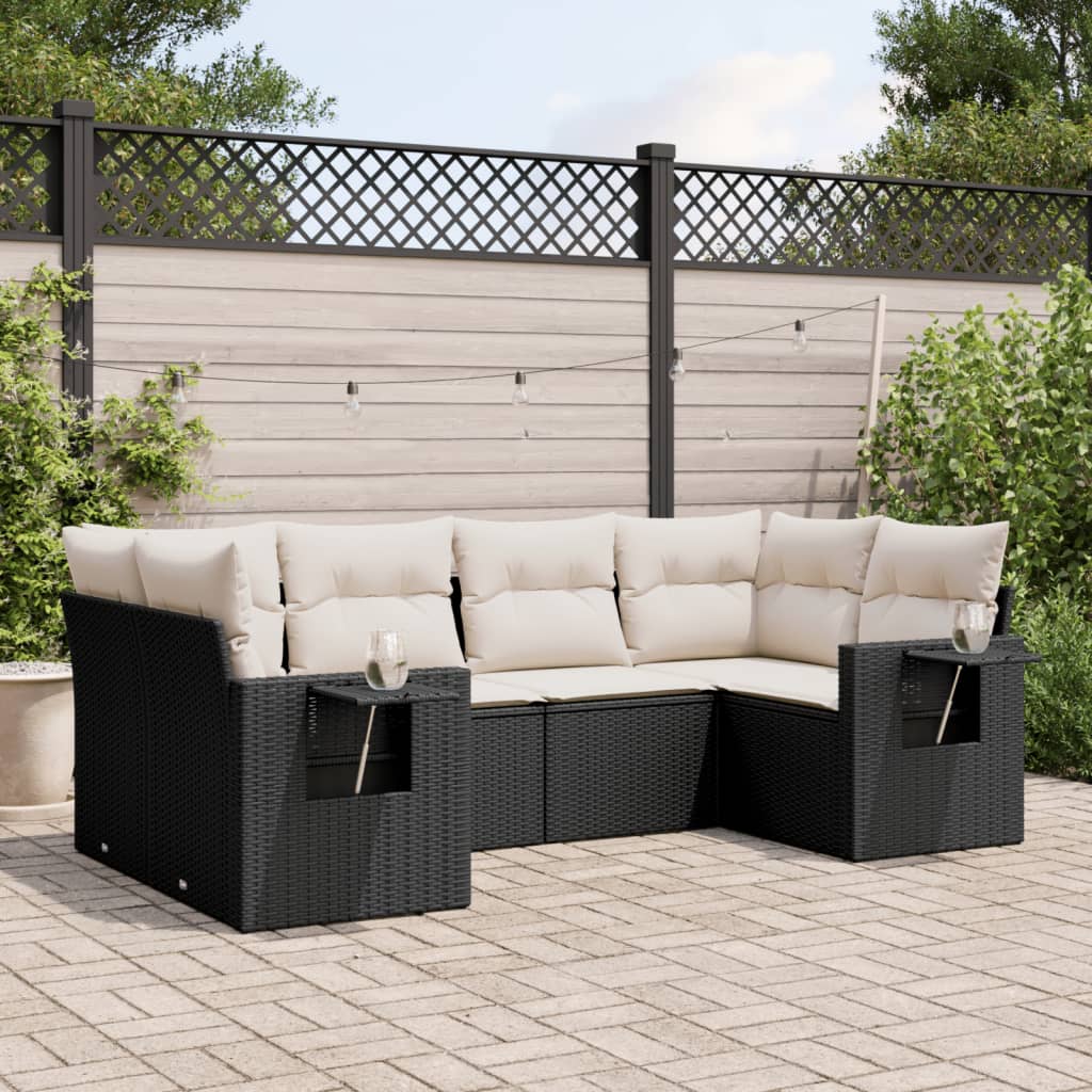 6-delige Loungeset met kussens poly rattan zwart is nu te koop bij PeponiXL, paradijselijk wonen!