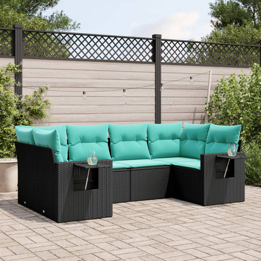 6-delige tuinbankset met kussens van zwart polyrotan is nu te koop bij PeponiXL, paradijselijk wonen!