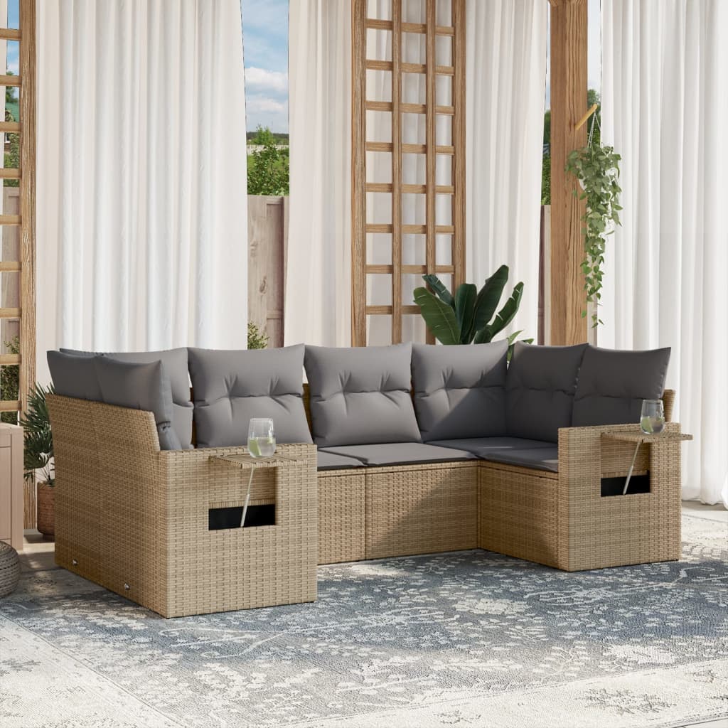 6-delige Loungeset met kussens poly rattan beige is nu te koop bij PeponiXL, paradijselijk wonen!