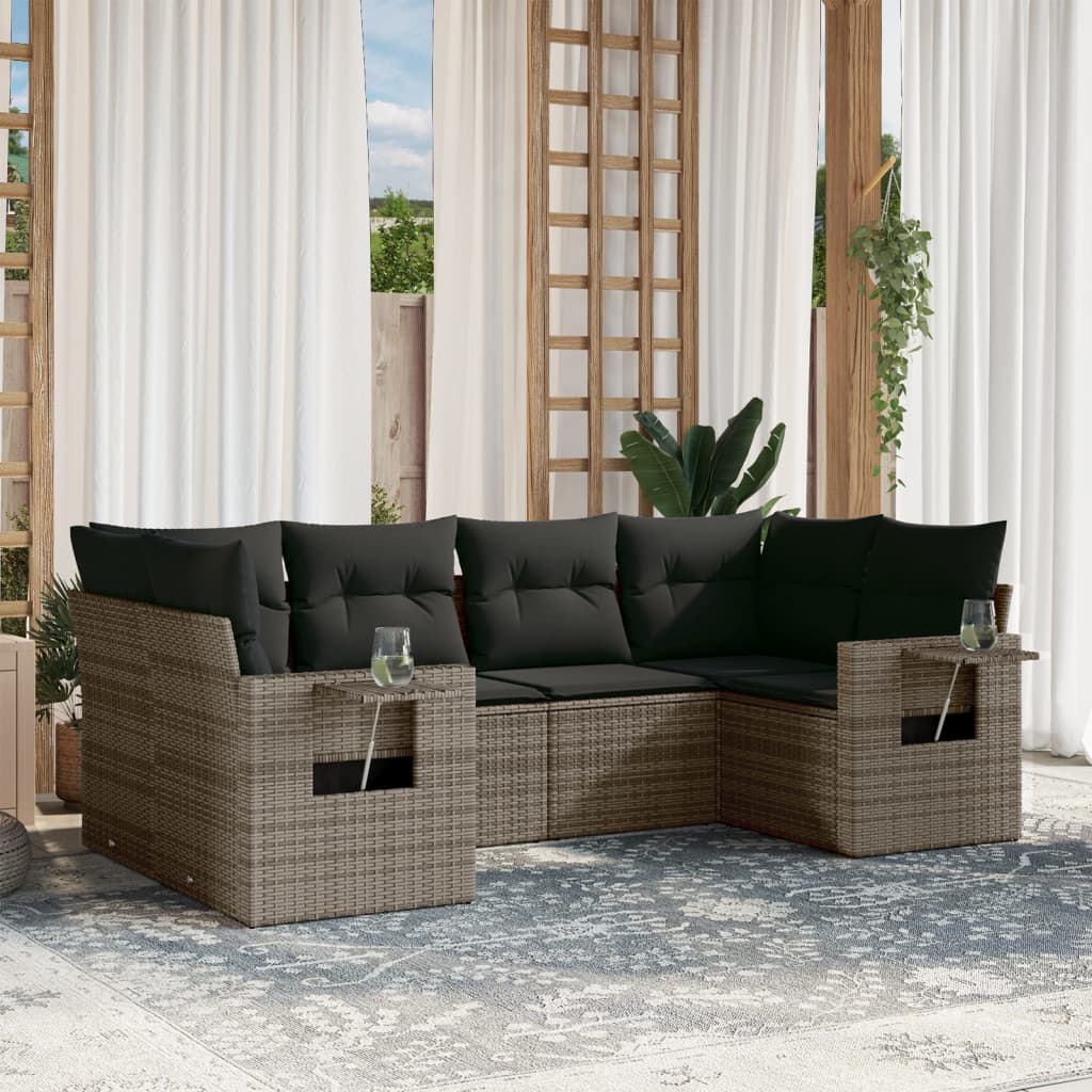 6-delige Loungeset met kussens poly rattan grijs is nu te koop bij PeponiXL, paradijselijk wonen!