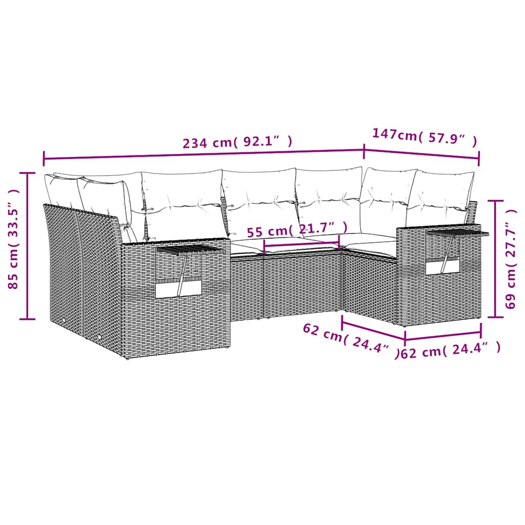 6-delige tuinbankset met kussens, grijs polyrotan is nu te koop bij PeponiXL, paradijselijk wonen!
