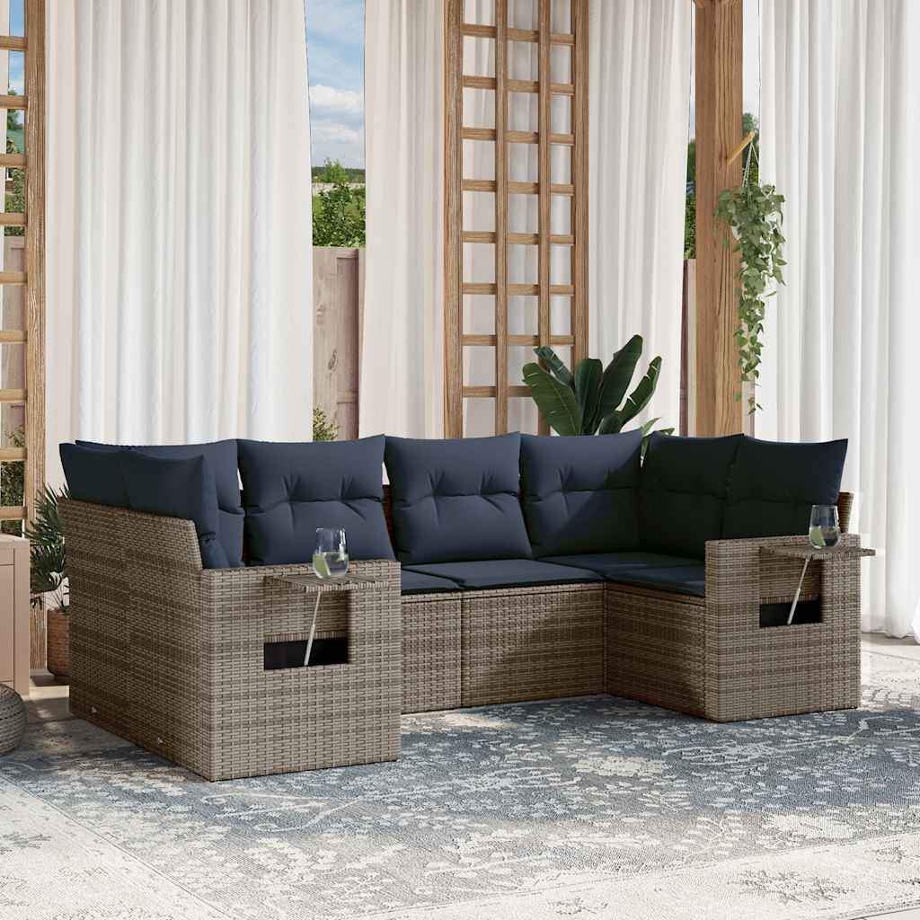 6-delige tuinbankset met kussens, grijs polyrotan is nu te koop bij PeponiXL, paradijselijk wonen!