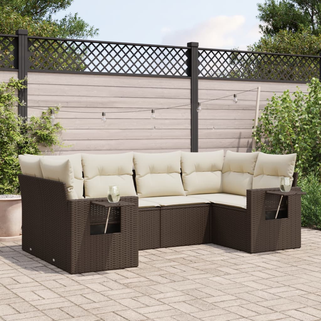 6-delige Loungeset met kussens poly rattan bruin is nu te koop bij PeponiXL, paradijselijk wonen!