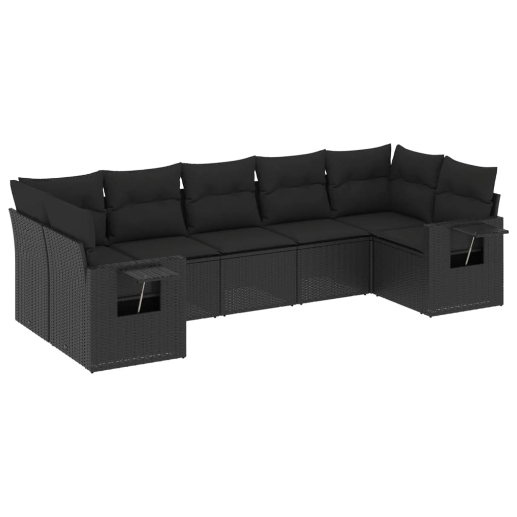 7-delige Loungeset met kussens poly rattan zwart is nu te koop bij PeponiXL, paradijselijk wonen!