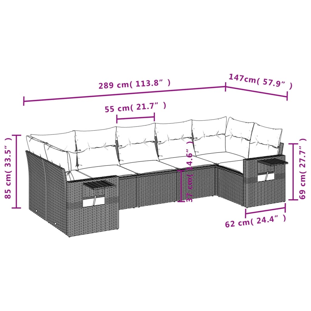 7-delige tuinbankset met kussens van zwart polyrotan is nu te koop bij PeponiXL, paradijselijk wonen!