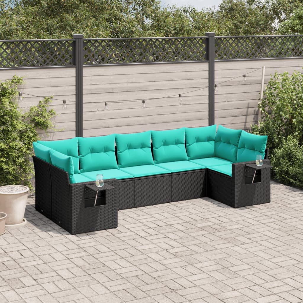 7-delige tuinbankset met kussens van zwart polyrotan is nu te koop bij PeponiXL, paradijselijk wonen!