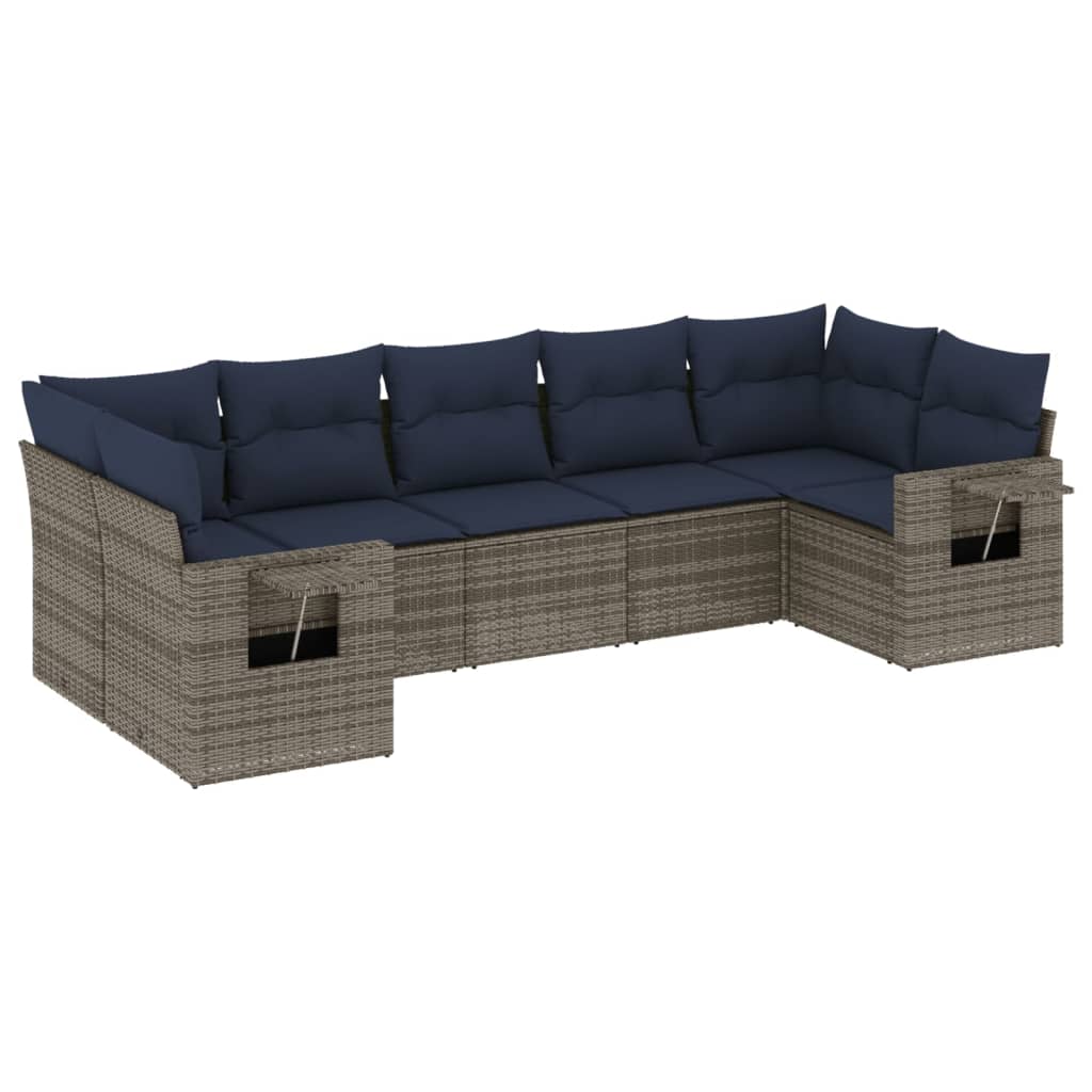 7-delige tuinbankset met kussens, grijs polyrotan is nu te koop bij PeponiXL, paradijselijk wonen!