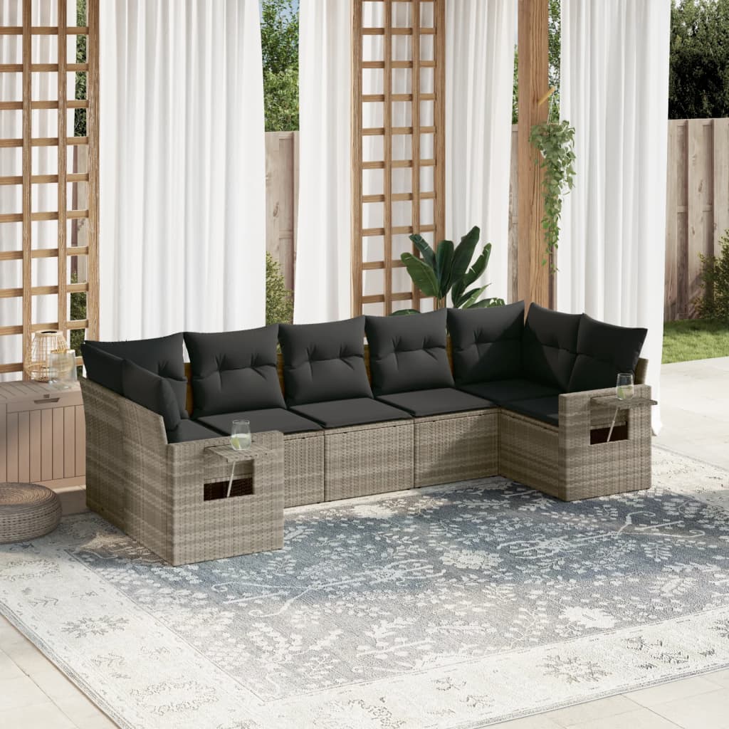 7-delige Loungeset met kussens poly rattan lichtgrijs is nu te koop bij PeponiXL, paradijselijk wonen!
