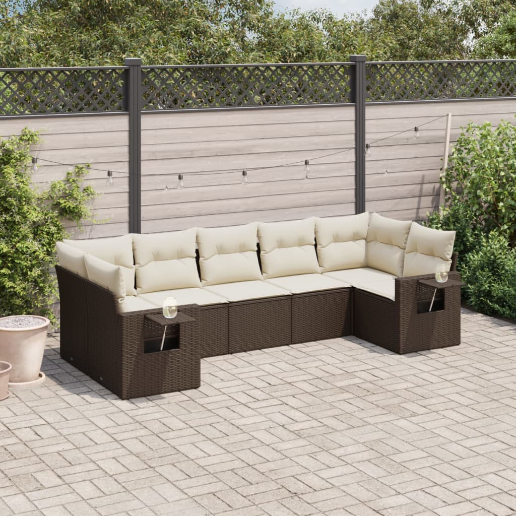 7-delige Loungeset met kussens poly rattan bruin is nu te koop bij PeponiXL, paradijselijk wonen!