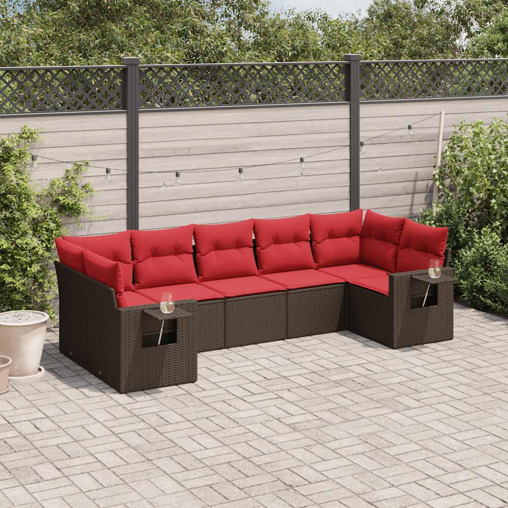 7-delige tuinbankset met kussens, bruin polyrotan is nu te koop bij PeponiXL, paradijselijk wonen!