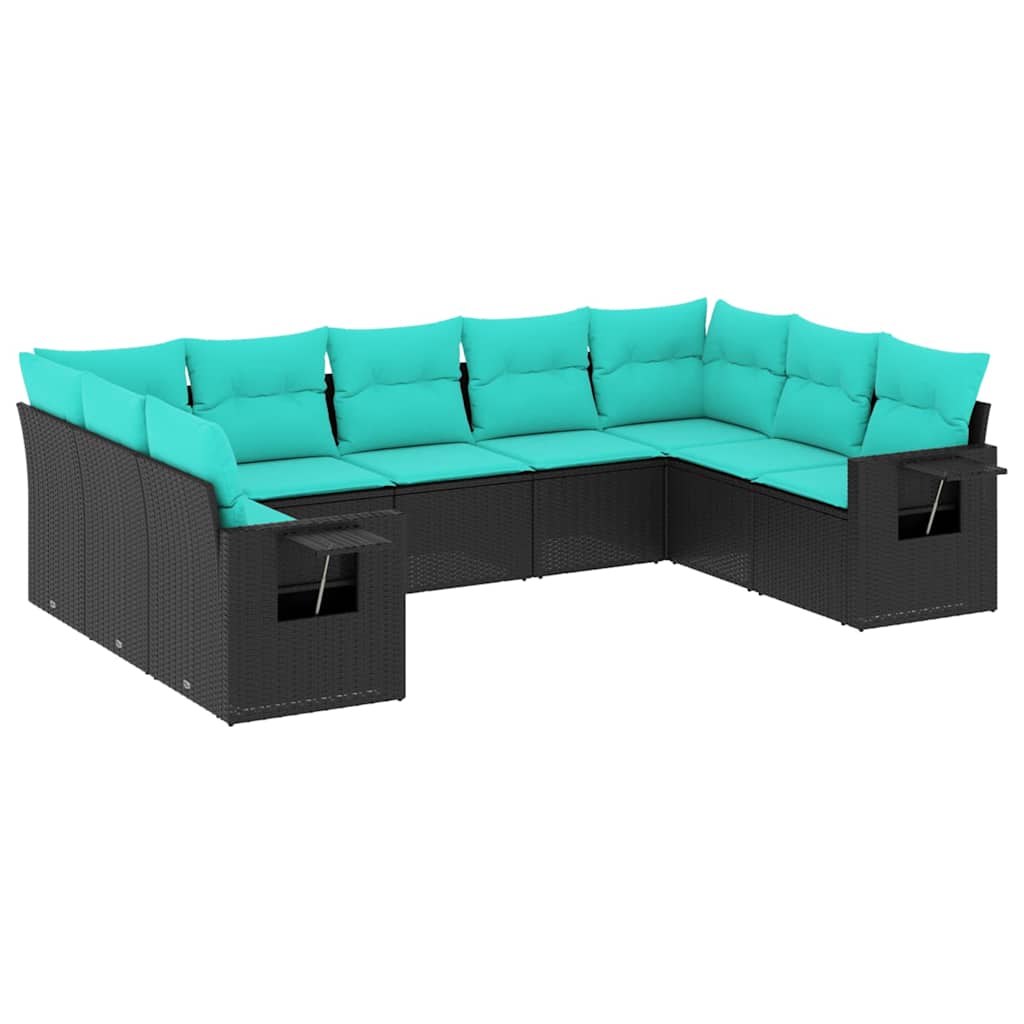 9-delige tuinbankset met kussens van zwart polyrotan is nu te koop bij PeponiXL, paradijselijk wonen!