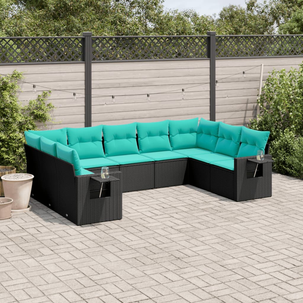 9-delige tuinbankset met kussens van zwart polyrotan is nu te koop bij PeponiXL, paradijselijk wonen!