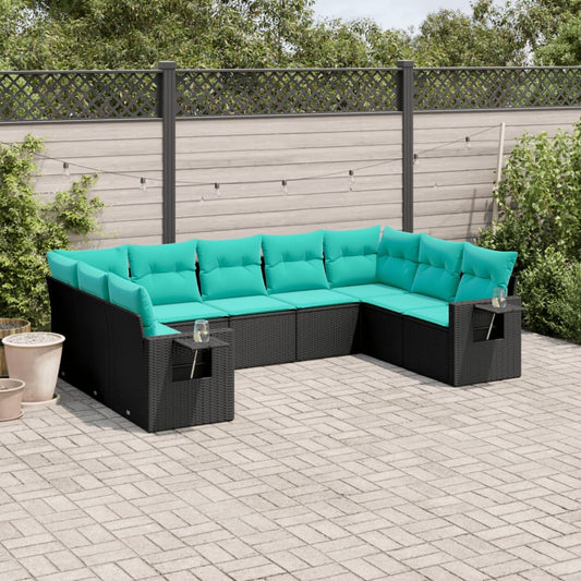 9-delige tuinbankset met kussens van zwart polyrotan is nu te koop bij PeponiXL, paradijselijk wonen!