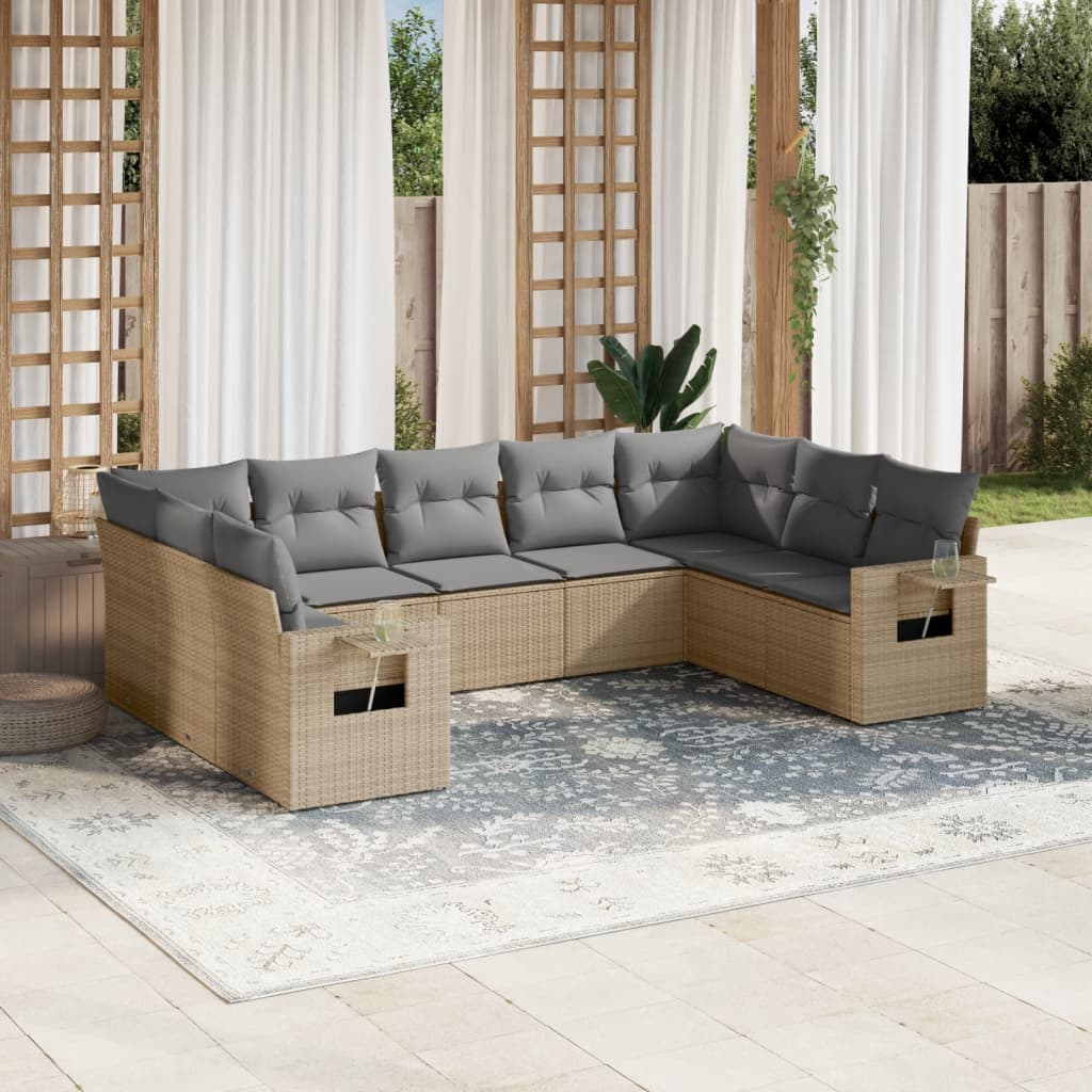 9-delige Loungeset met kussens poly rattan beige is nu te koop bij PeponiXL, paradijselijk wonen!