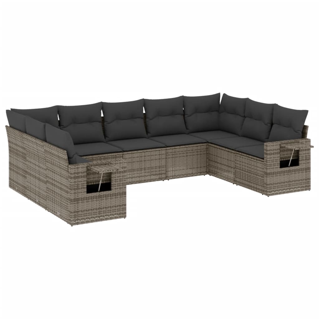 9-delige Loungeset met kussens poly rattan grijs is nu te koop bij PeponiXL, paradijselijk wonen!