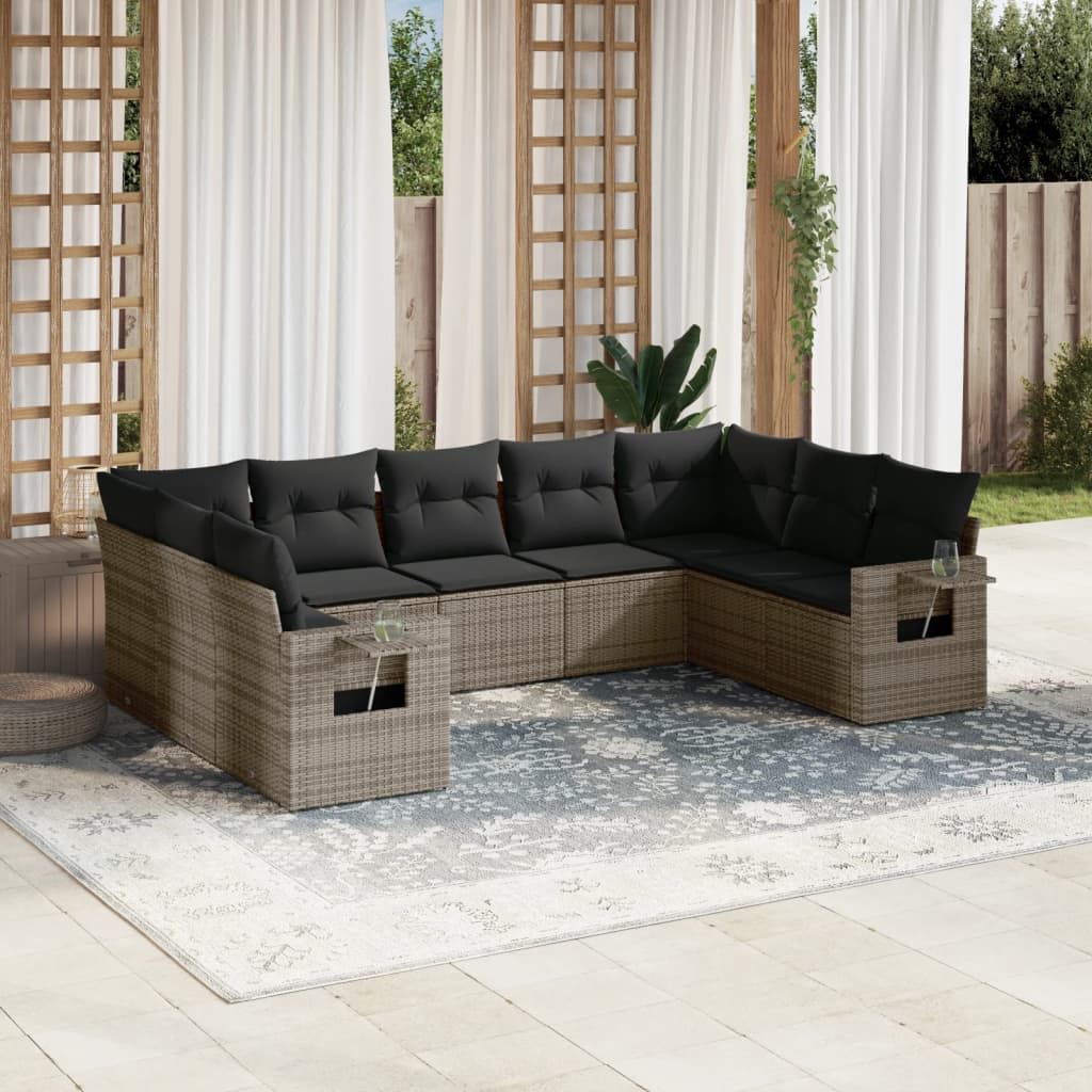9-delige Loungeset met kussens poly rattan grijs is nu te koop bij PeponiXL, paradijselijk wonen!