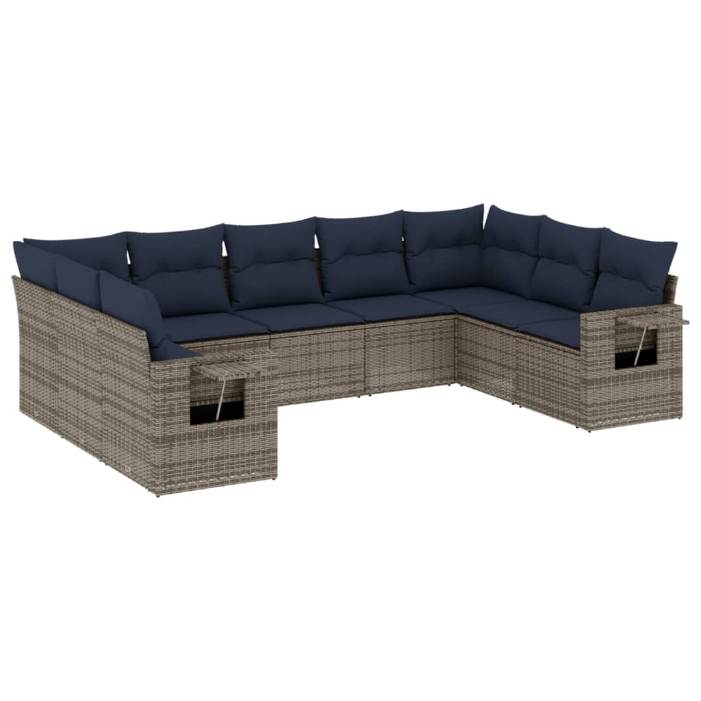 9-delige tuinbankset met kussens, grijs polyrotan is nu te koop bij PeponiXL, paradijselijk wonen!