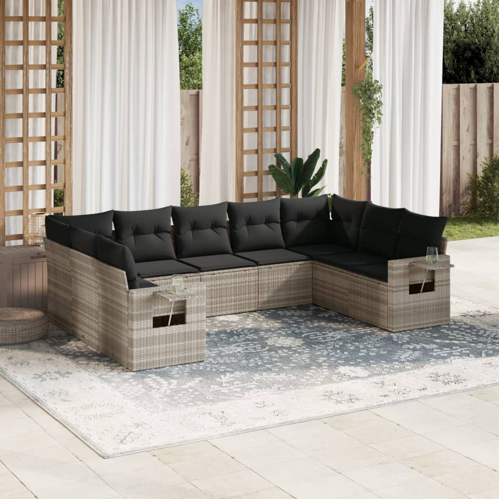 9-delige Loungeset met kussens poly rattan lichtgrijs is nu te koop bij PeponiXL, paradijselijk wonen!