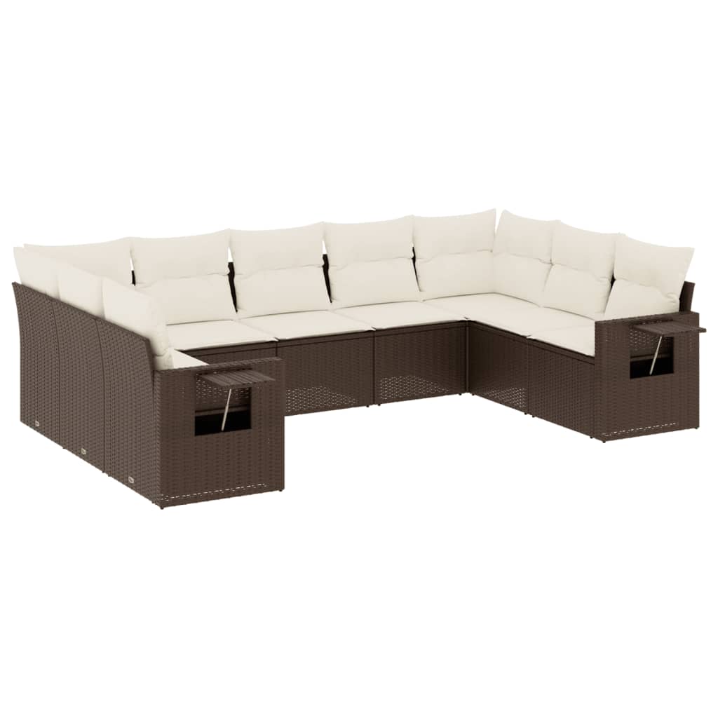 9-delige Loungeset met kussens poly rattan bruin is nu te koop bij PeponiXL, paradijselijk wonen!