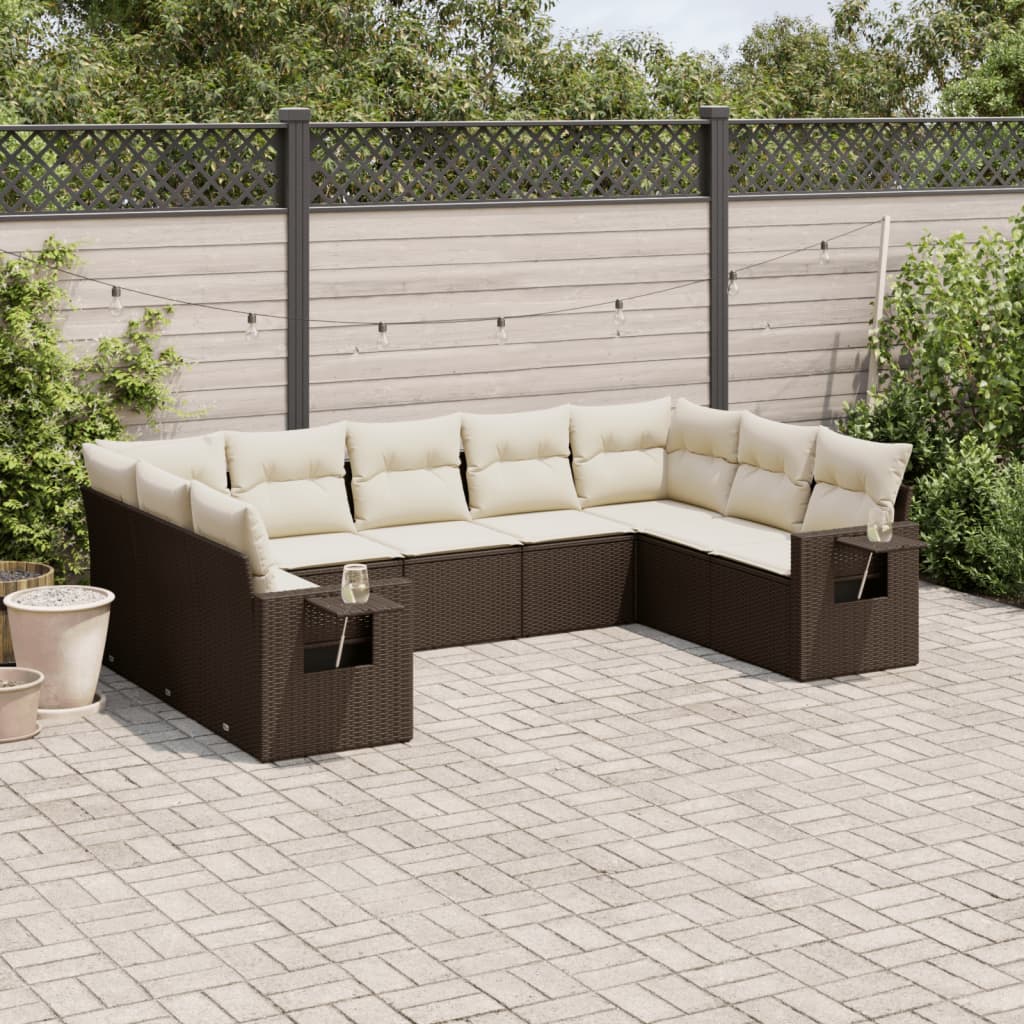 9-delige Loungeset met kussens poly rattan bruin is nu te koop bij PeponiXL, paradijselijk wonen!