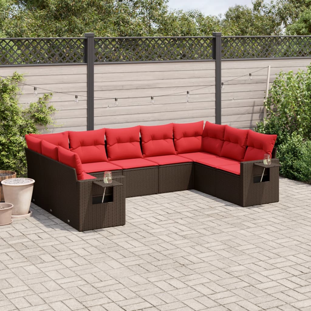 9-delige tuinbankset met kussens, bruin polyrotan is nu te koop bij PeponiXL, paradijselijk wonen!