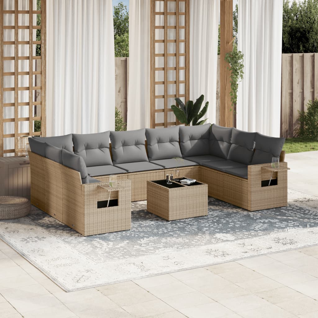 10-delige Loungeset met kussens poly rattan beige is nu te koop bij PeponiXL, paradijselijk wonen!