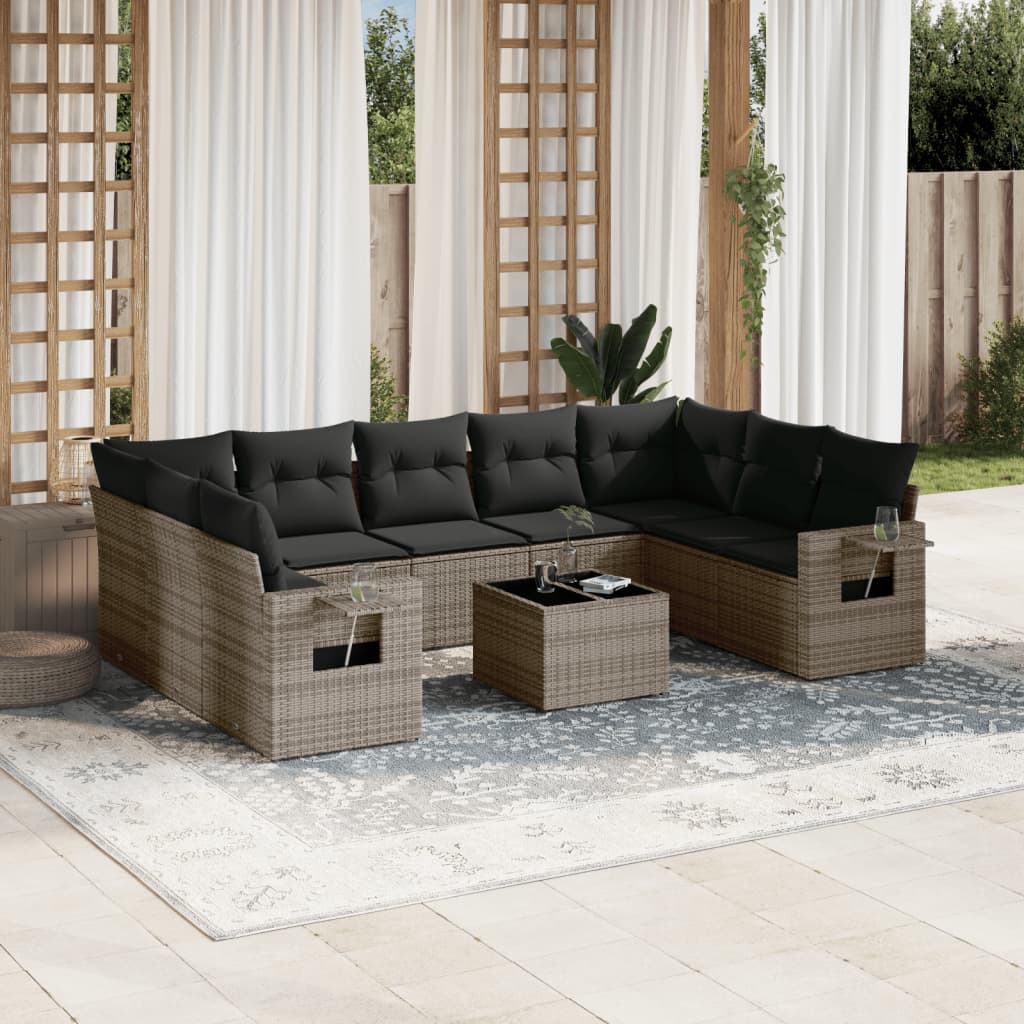10-delige Loungeset met kussens poly rattan grijs is nu te koop bij PeponiXL, paradijselijk wonen!