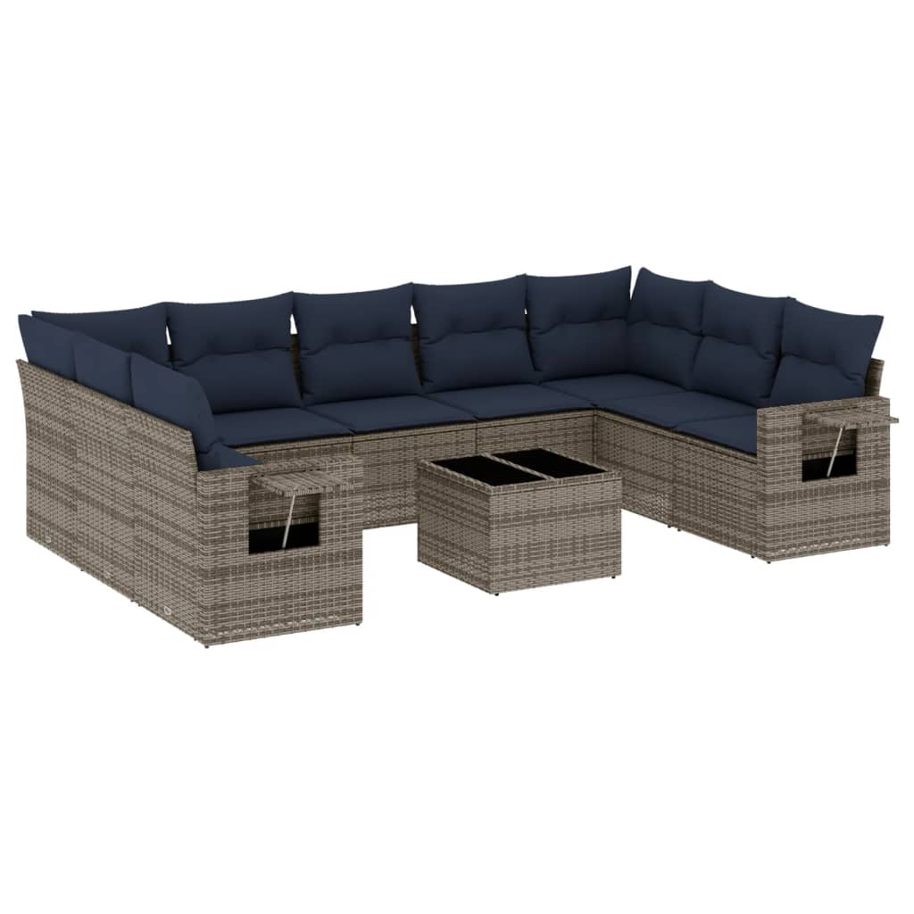 10-delige tuinbankset met kussens, grijs polyrotan is nu te koop bij PeponiXL, paradijselijk wonen!