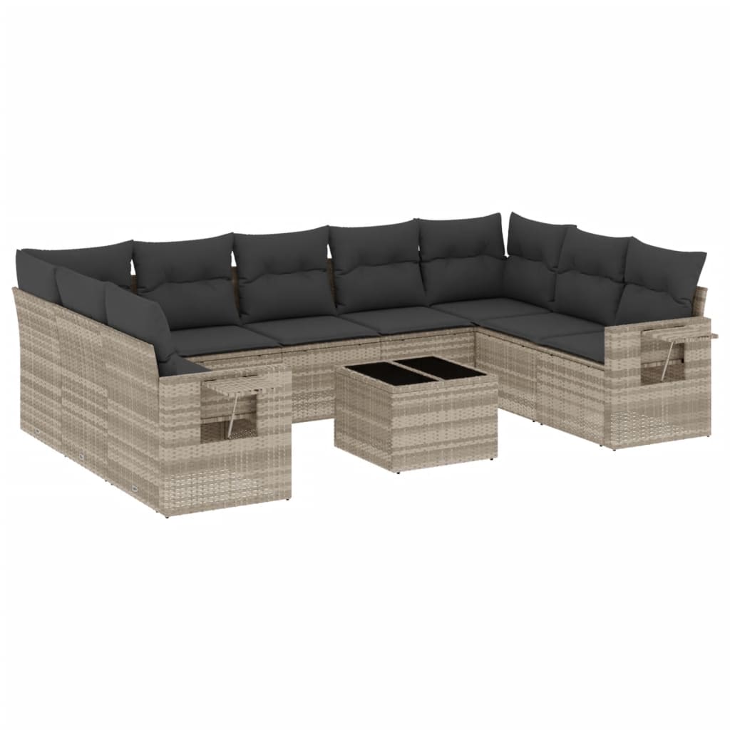 10-delige Loungeset met kussens poly rattan lichtgrijs is nu te koop bij PeponiXL, paradijselijk wonen!