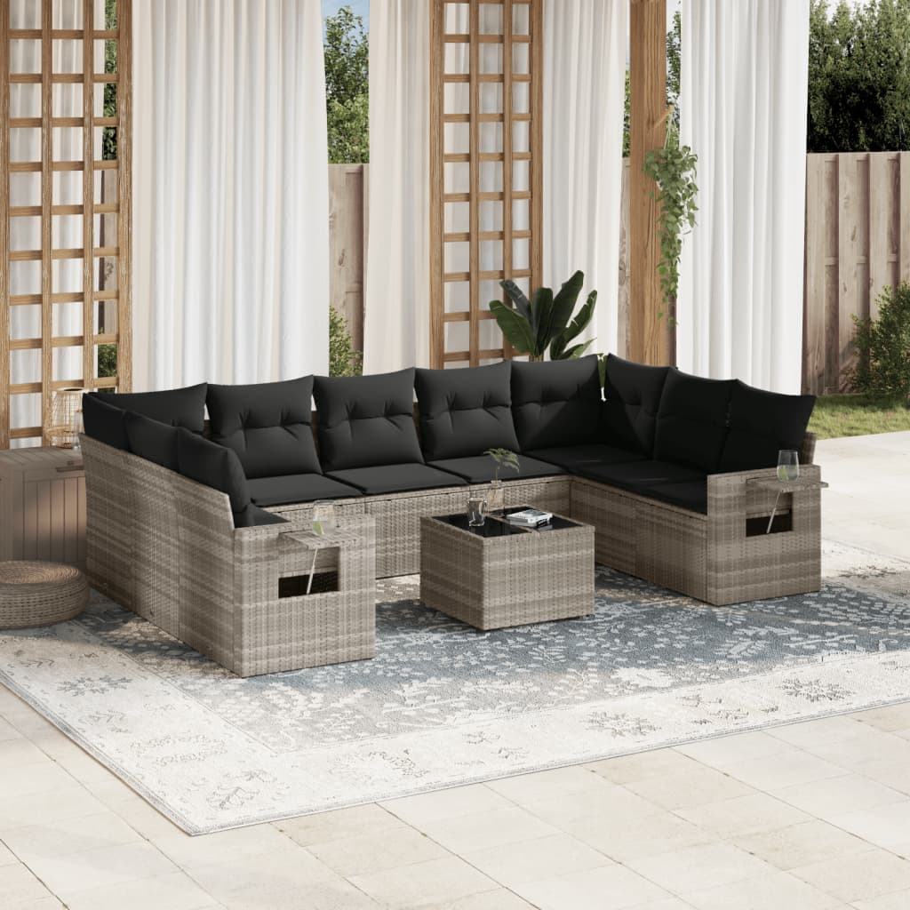 10-delige Loungeset met kussens poly rattan lichtgrijs is nu te koop bij PeponiXL, paradijselijk wonen!