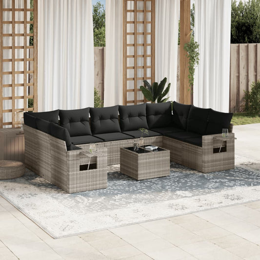 10-delige Loungeset met kussens poly rattan lichtgrijs is nu te koop bij PeponiXL, paradijselijk wonen!