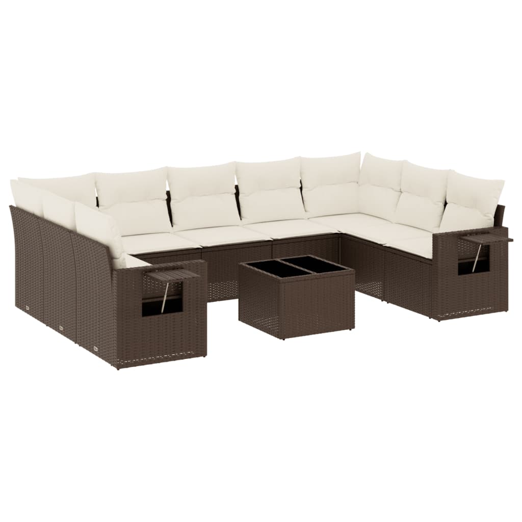 10-delige Loungeset met kussens poly rattan bruin is nu te koop bij PeponiXL, paradijselijk wonen!