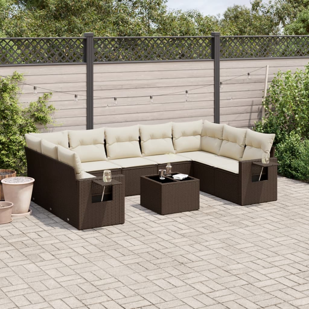 10-delige Loungeset met kussens poly rattan bruin is nu te koop bij PeponiXL, paradijselijk wonen!