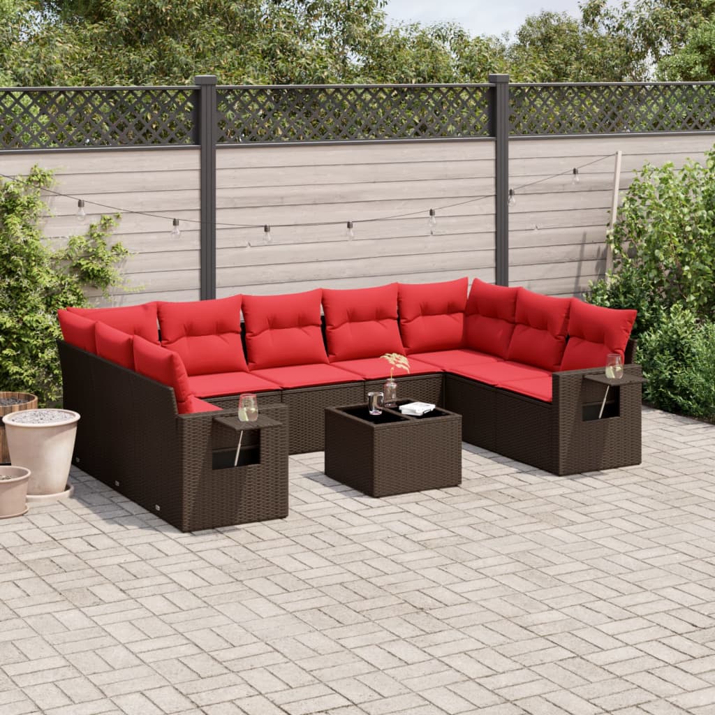10-delige tuinbankset met kussens, bruin polyrotan is nu te koop bij PeponiXL, paradijselijk wonen!