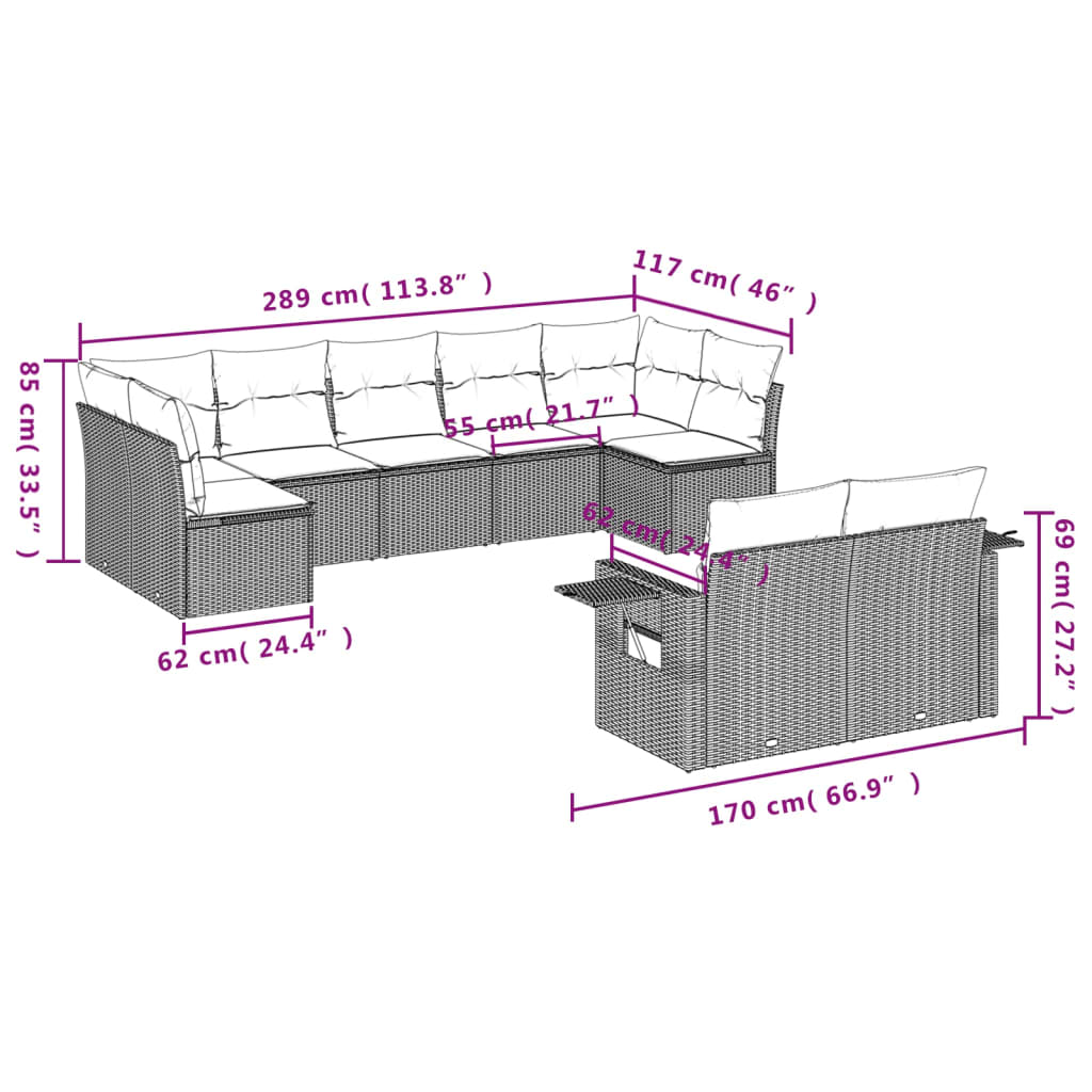 9-delige tuinbankset met kussens van zwart polyrotan is nu te koop bij PeponiXL, paradijselijk wonen!