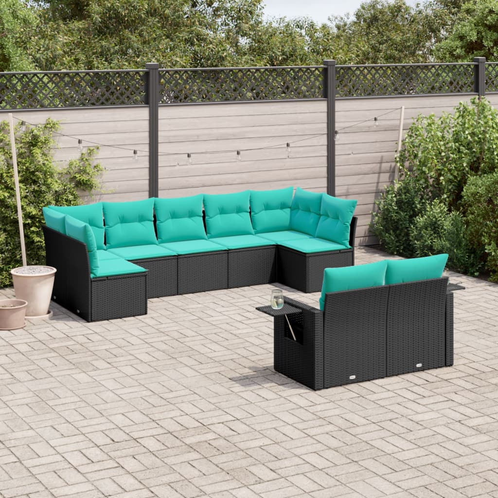 9-delige tuinbankset met kussens van zwart polyrotan is nu te koop bij PeponiXL, paradijselijk wonen!
