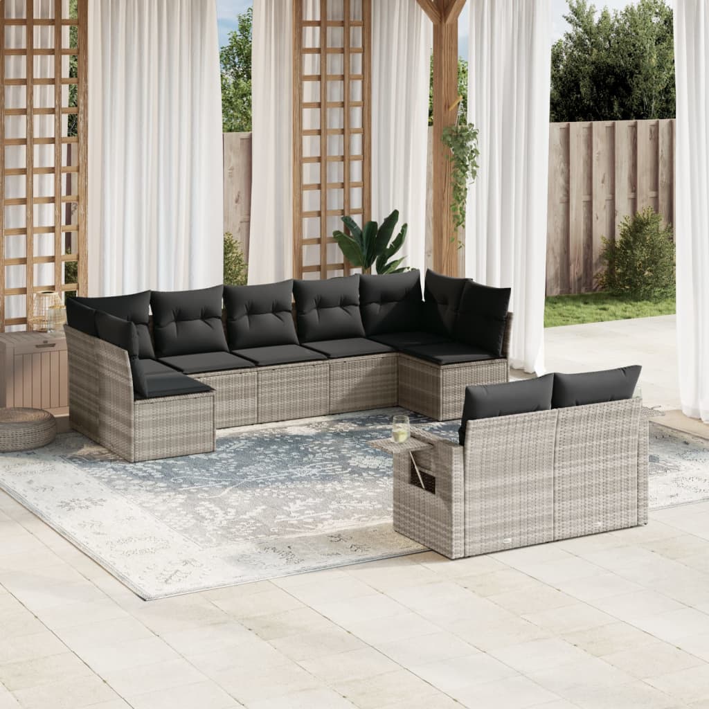 9-delige Loungeset met kussens poly rattan lichtgrijs is nu te koop bij PeponiXL, paradijselijk wonen!