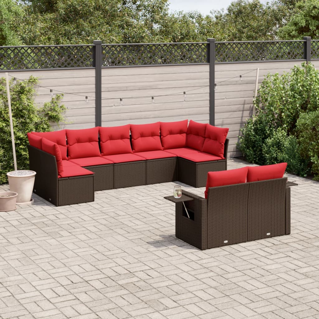 9-delige tuinbankset met kussens, bruin polyrotan is nu te koop bij PeponiXL, paradijselijk wonen!