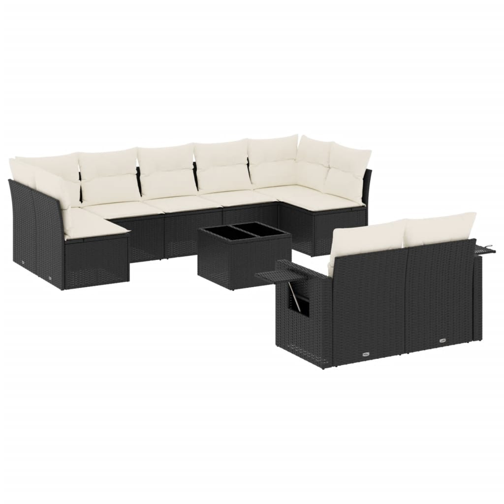 10-delige Loungeset met kussens poly rattan zwart is nu te koop bij PeponiXL, paradijselijk wonen!