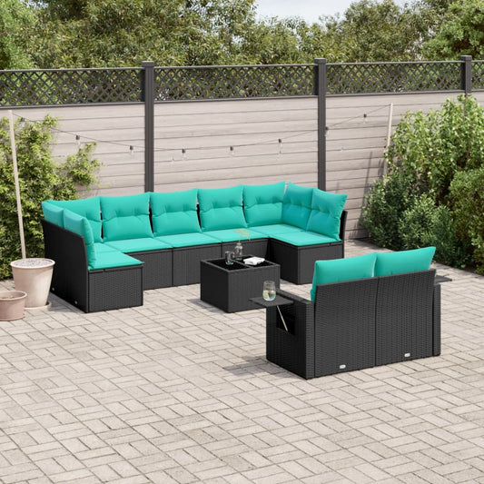 10-delige tuinbankset met kussens van zwart polyrotan is nu te koop bij PeponiXL, paradijselijk wonen!
