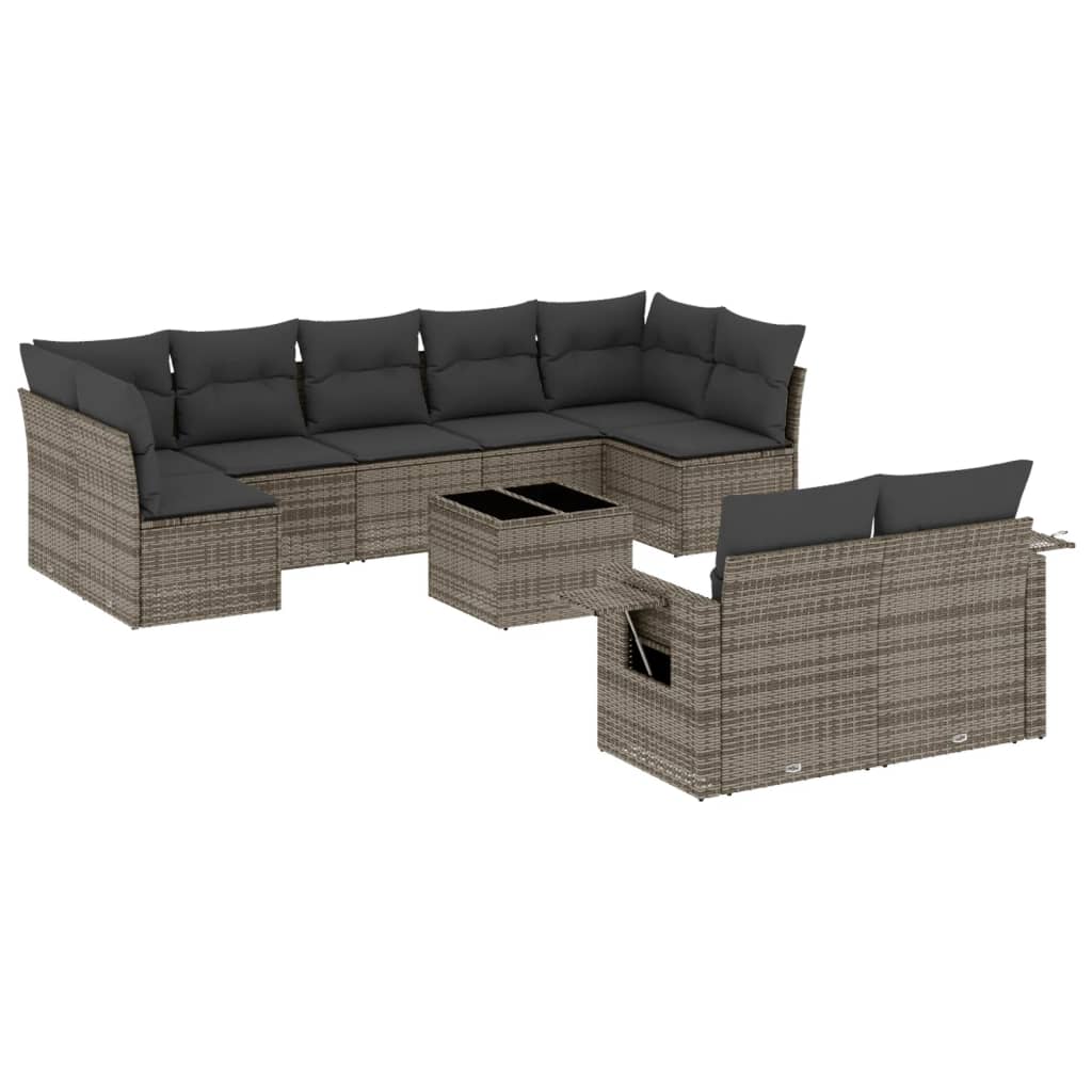10-delige Loungeset met kussens poly rattan grijs is nu te koop bij PeponiXL, paradijselijk wonen!