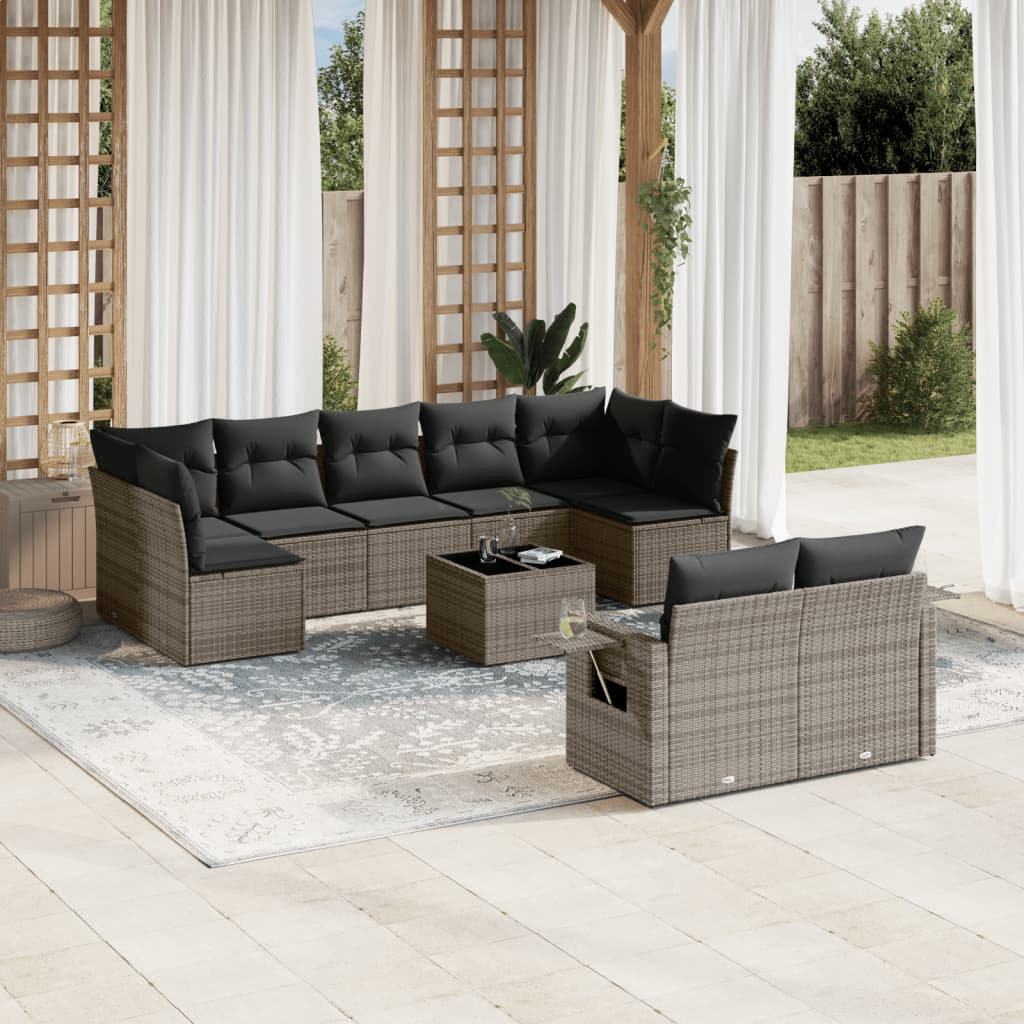 10-delige Loungeset met kussens poly rattan grijs is nu te koop bij PeponiXL, paradijselijk wonen!