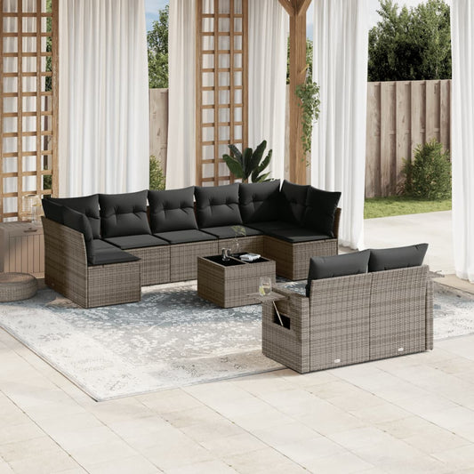 10-delige Loungeset met kussens poly rattan grijs is nu te koop bij PeponiXL, paradijselijk wonen!