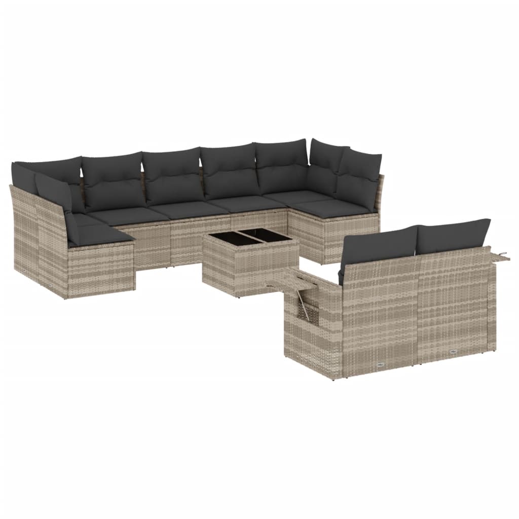 10-delige Loungeset met kussens poly rattan lichtgrijs is nu te koop bij PeponiXL, paradijselijk wonen!